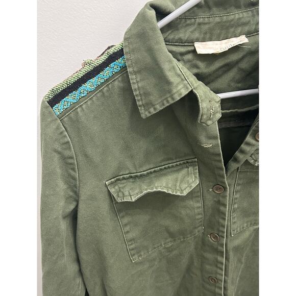 INA Utility Shirt Olive Embroidered Festival Western Epaulet Vibes Medium - Picture 3 of 6